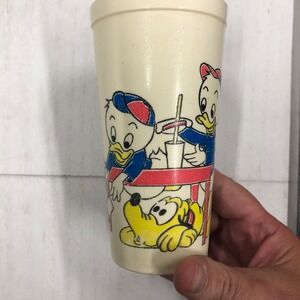 Walt Disney Plastic Juice Cup Donald Duck Huey Dewey Louie Eagle USA Vintage 70s